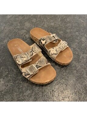 Weeboo Womens Size 8 Snake Skin Print Double Buckle Slide Sandals